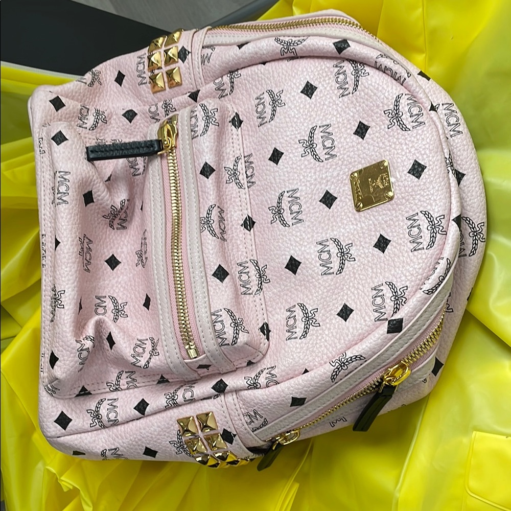 MCM Pink Logo Backpack